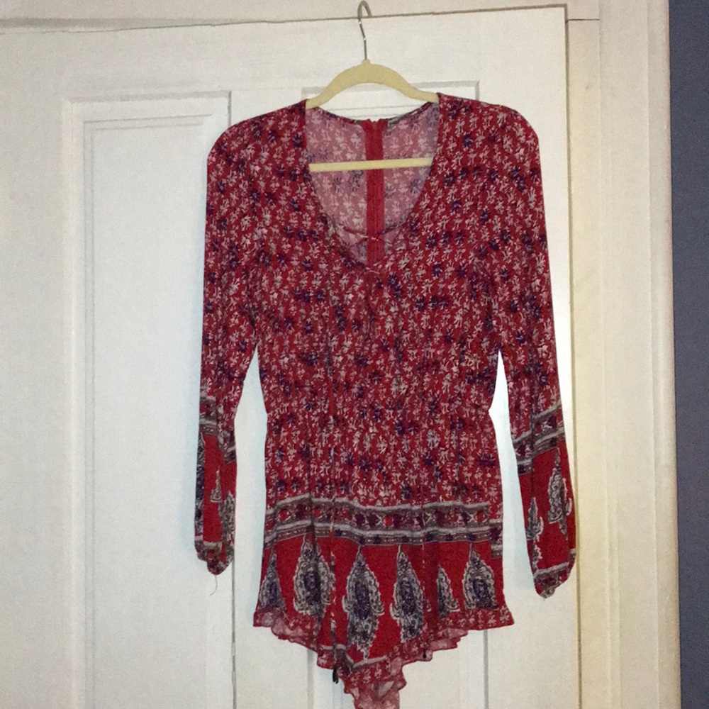 Red floral patterned romper